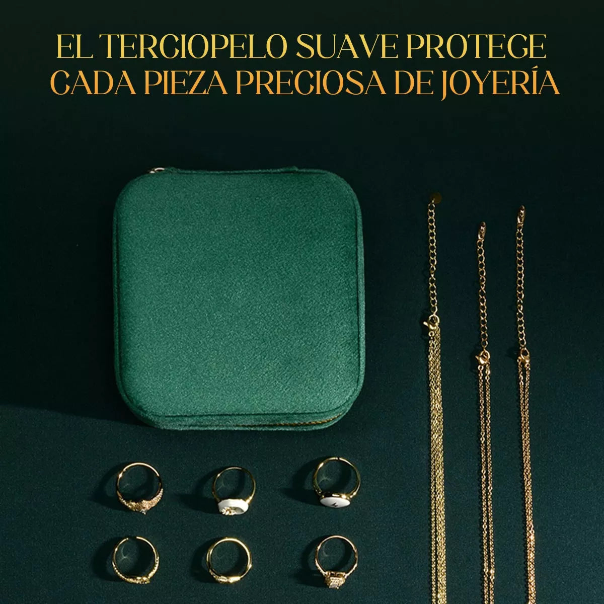 Caja Organizadora de Joyas de Terciopelo – Estuche Compacto y Duradero para Viaje, Verde⬤