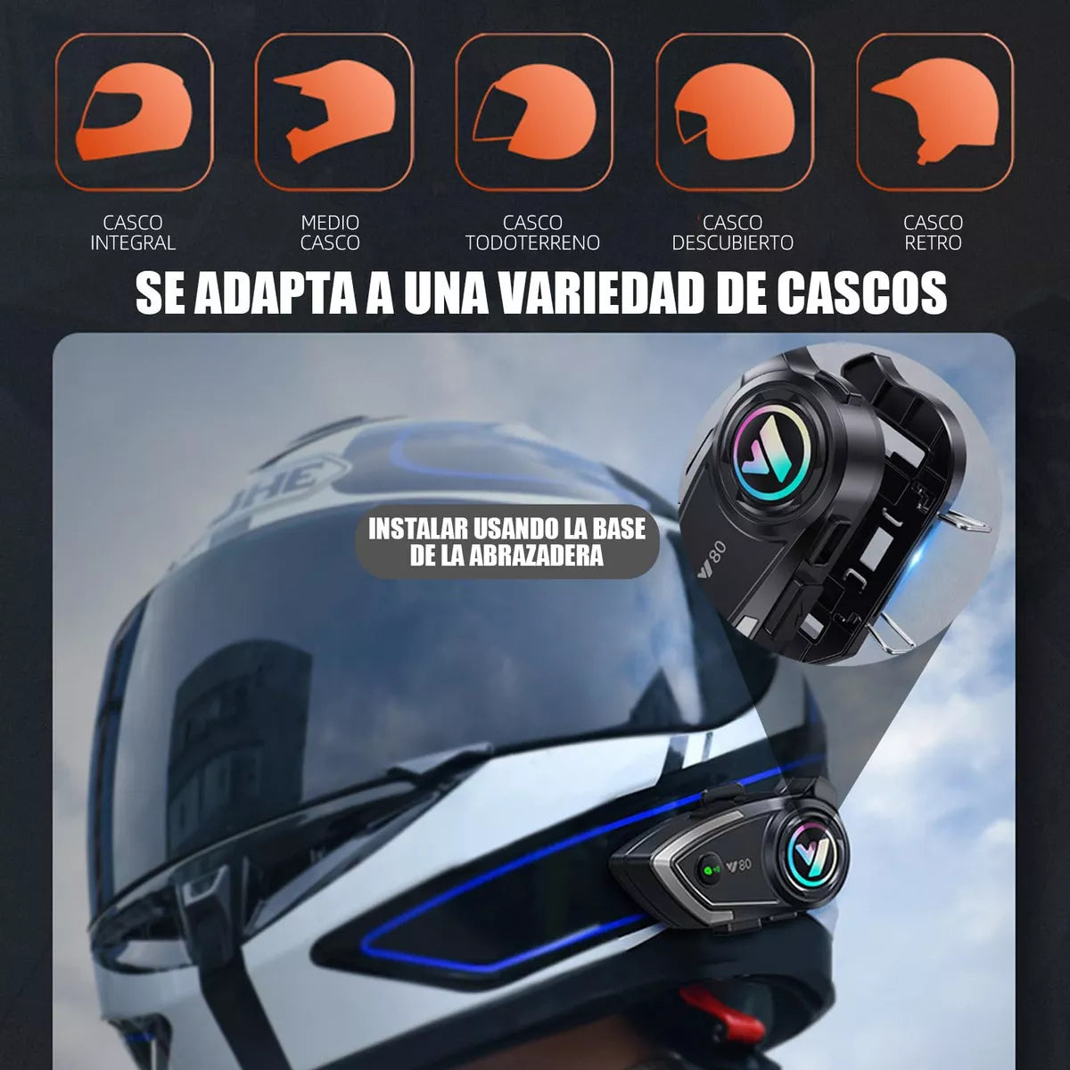 Auriculares para Casco de Moto Bluetooth 5.3 con Micrófono, Reducción de Ruido CVC & DSP, Impermeable IPX67